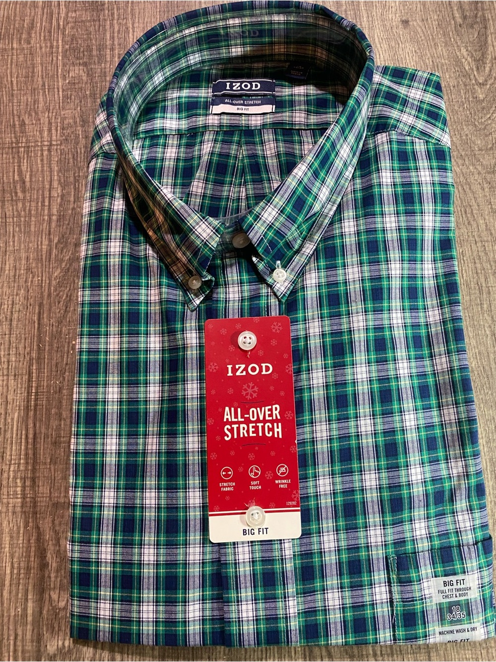 Izod Green and Blue Plaid Button-Down Shirt 18 - 34/35